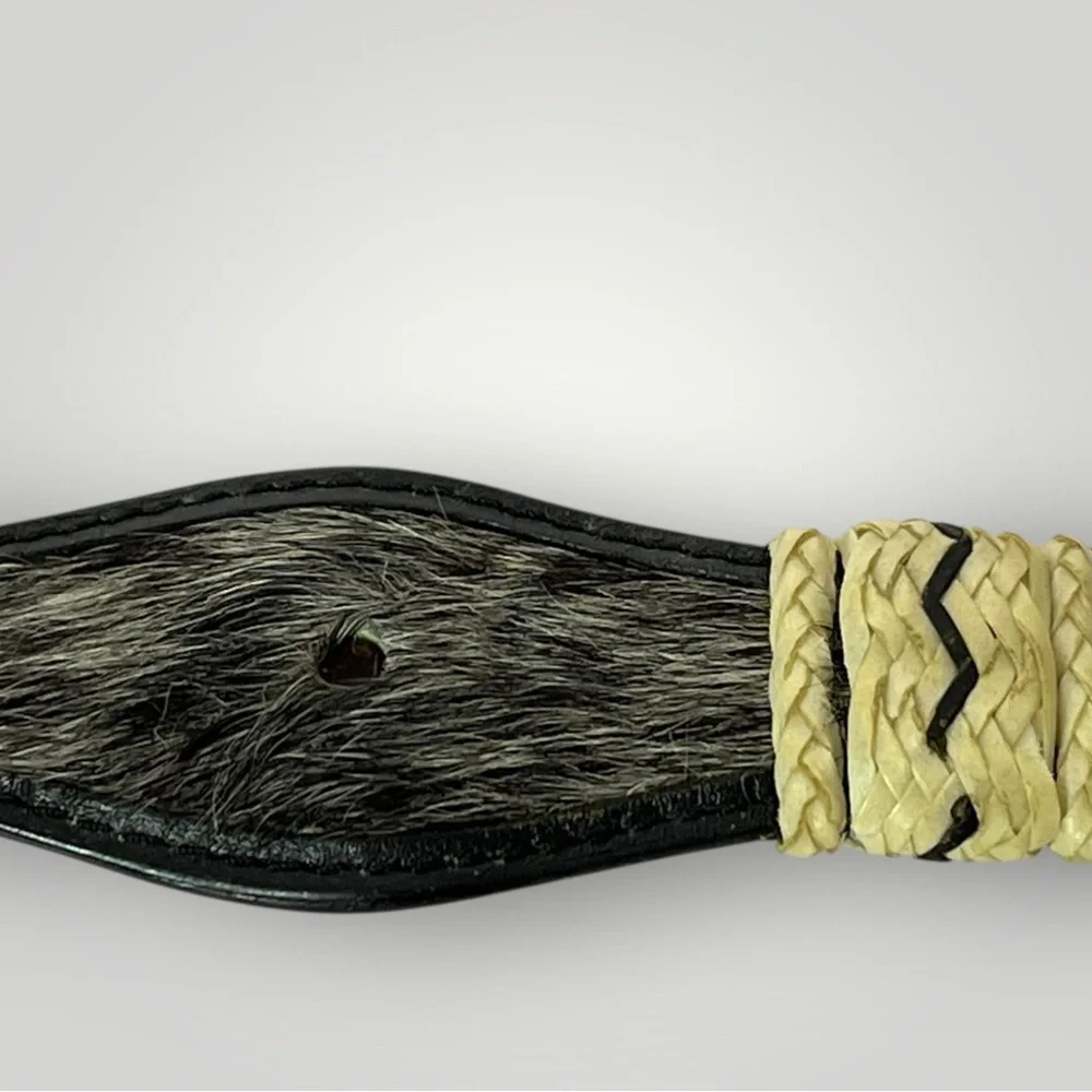 Ranger Belt Company Black & White Calf Hair On Leather Belt Size 32-34 NO BUCKLE